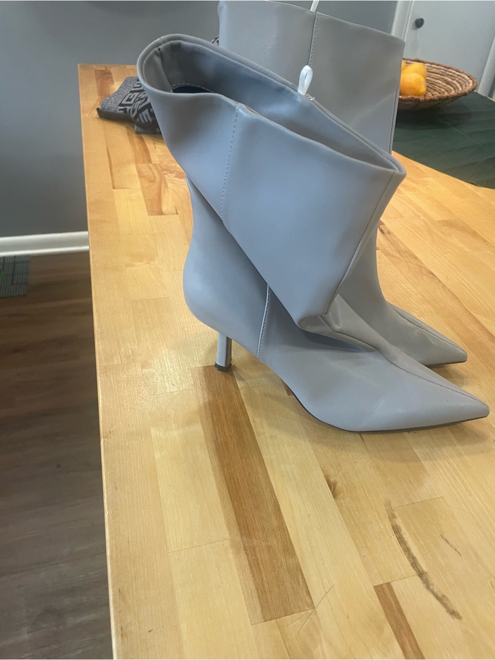 H&M Light Gray Pointed-Toe Fold-Over Stiletto Ankle Boots